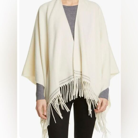 rag & bone Fringe Wool Ruana Striped Poncho